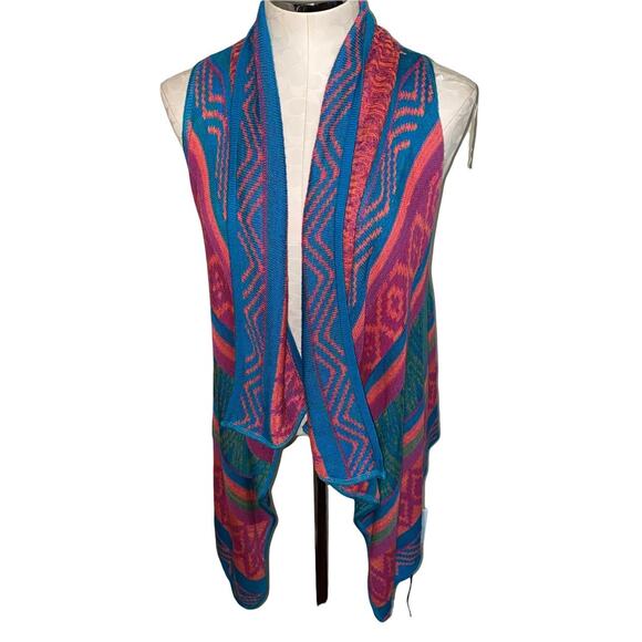 Say What open front lightweight shawl cardigan vest multicolor aztec print sz L - Picture 6 of 9